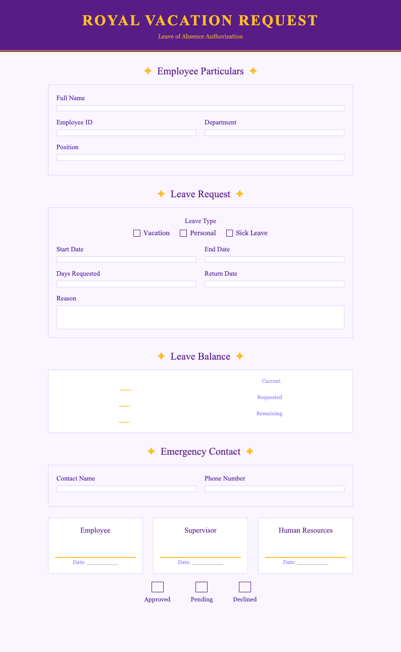 Royal elegant vacation request